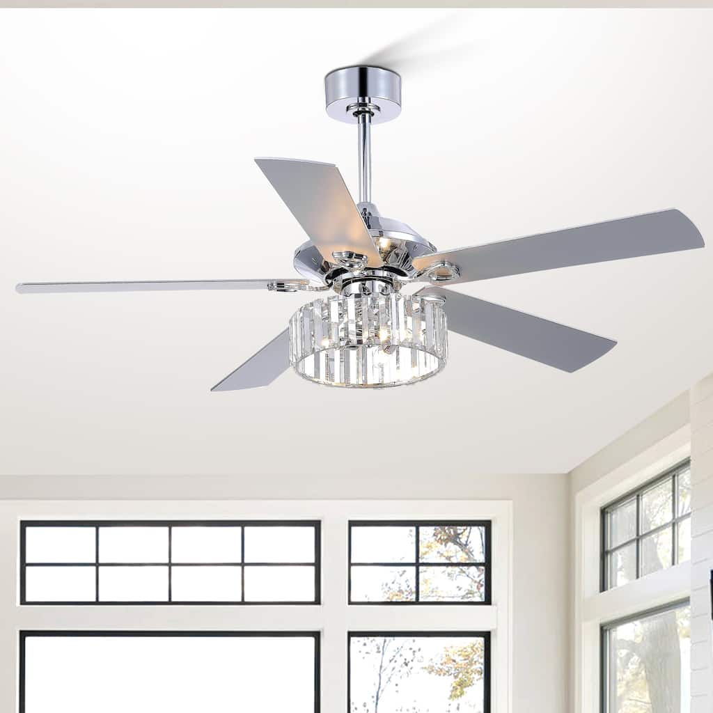 52 Inch Chrome Ceiling Fan with Light and Remote(5-Blade)