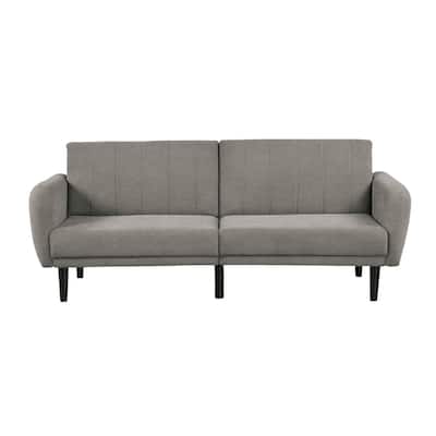 Gray 1pc Convertible Futon Sofa with Channeled Tufted Back, Soft Track Arm & USB Charging