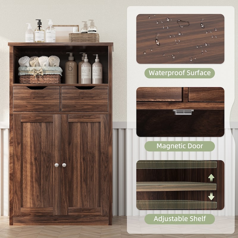 Bathroom Storage Cabinet – Waterproof Free Standing Storage Cabinet with Adjustable Shelf & Soft-Close Drawers