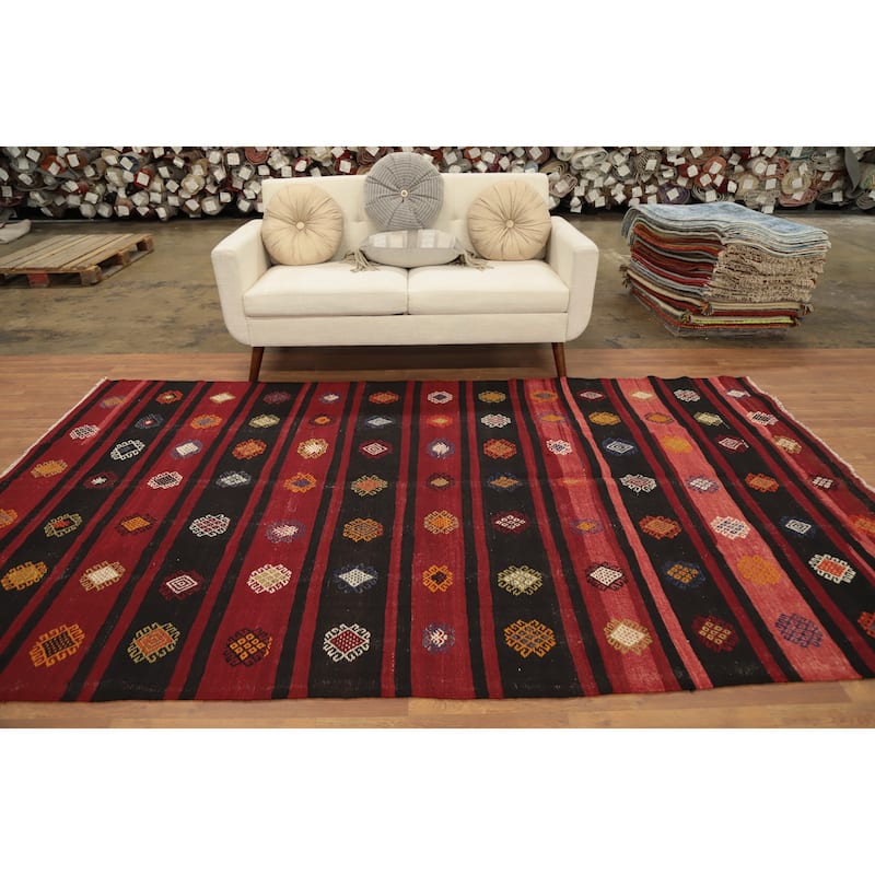 Hand Woven Oriental 100% Wool Carpet Southwestern Tribal Red Kilim Area Rug - 10' 0'' X 6' 0''