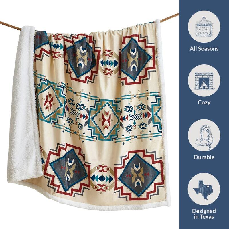 Indigo Hill by HiEnd Accents Campfire Sherpa Fleece Throw, 1PC or 3PC