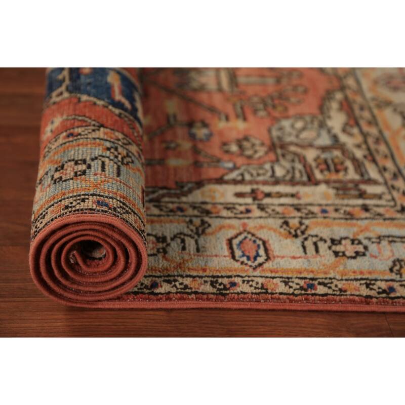Orange Heriz Serapi Vegetable Dye Accent Rug Handmade Wool Carpet - 3'2"x 4'8"