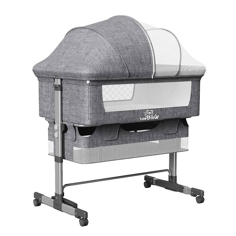 Adjustable Height Baby Bedside Sleeper Crib with Removable Mosquito Net Cover and Wheels