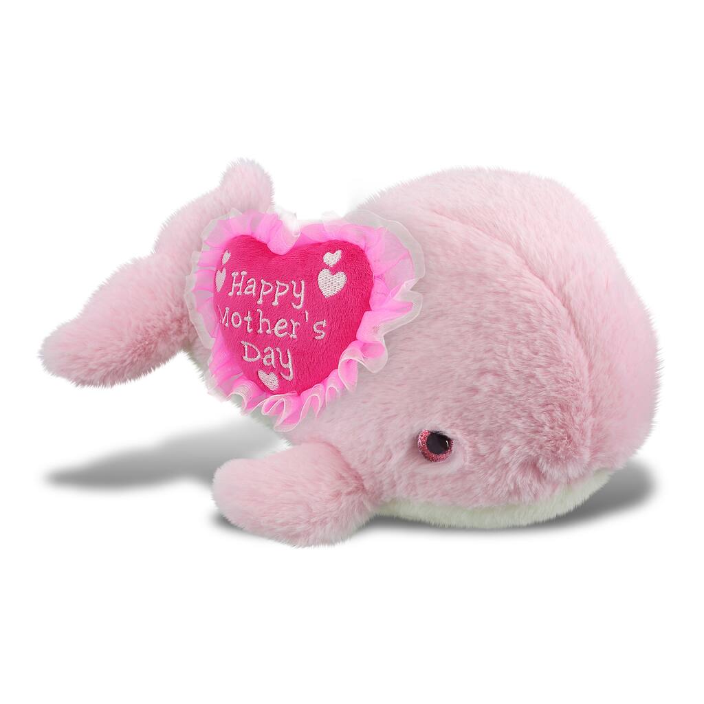DolliBu Mother’s Day Super Soft Plush Pink Whale Large with Pink Heart - 13 inches