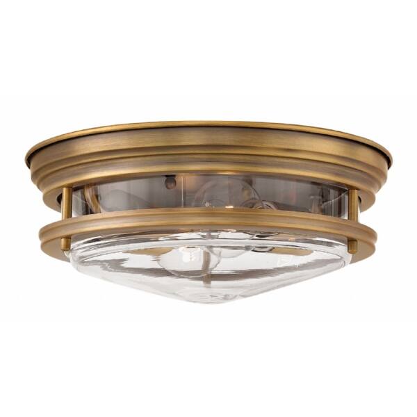 slide 2 of 3, Hinkley Hadley 2-Light Flush Mount in Brushed Bronze with Clear - Medium