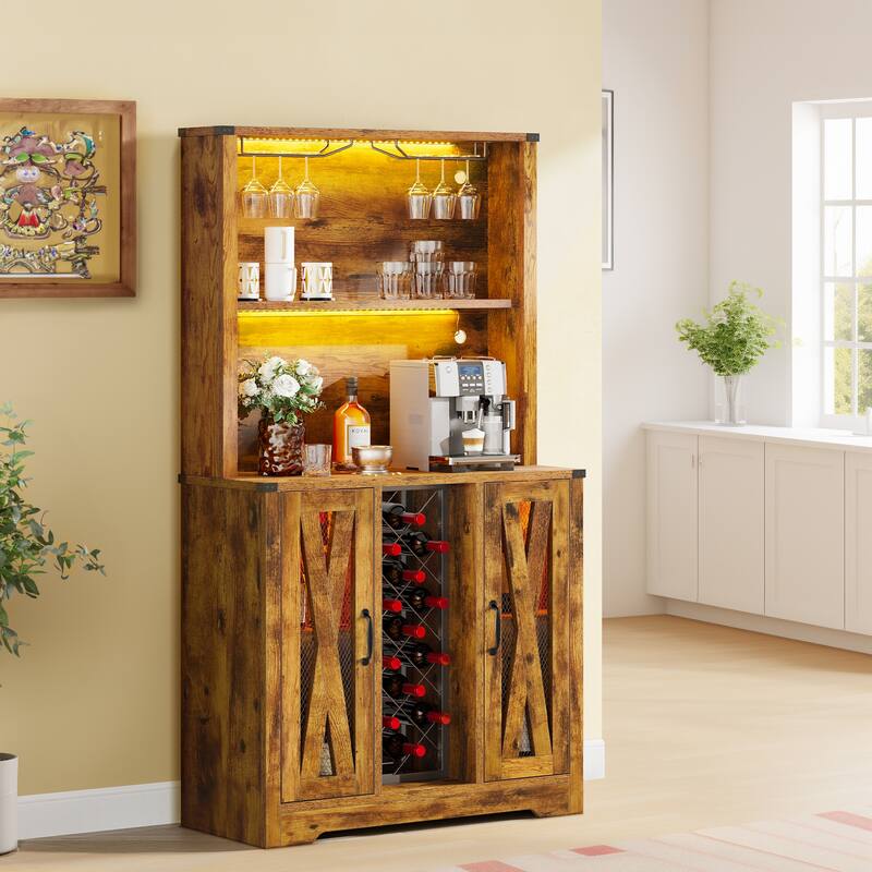 Moasis Bar Cabinet with Wine Rack LED Lights, Sideboard Buffet Storage Cabinet