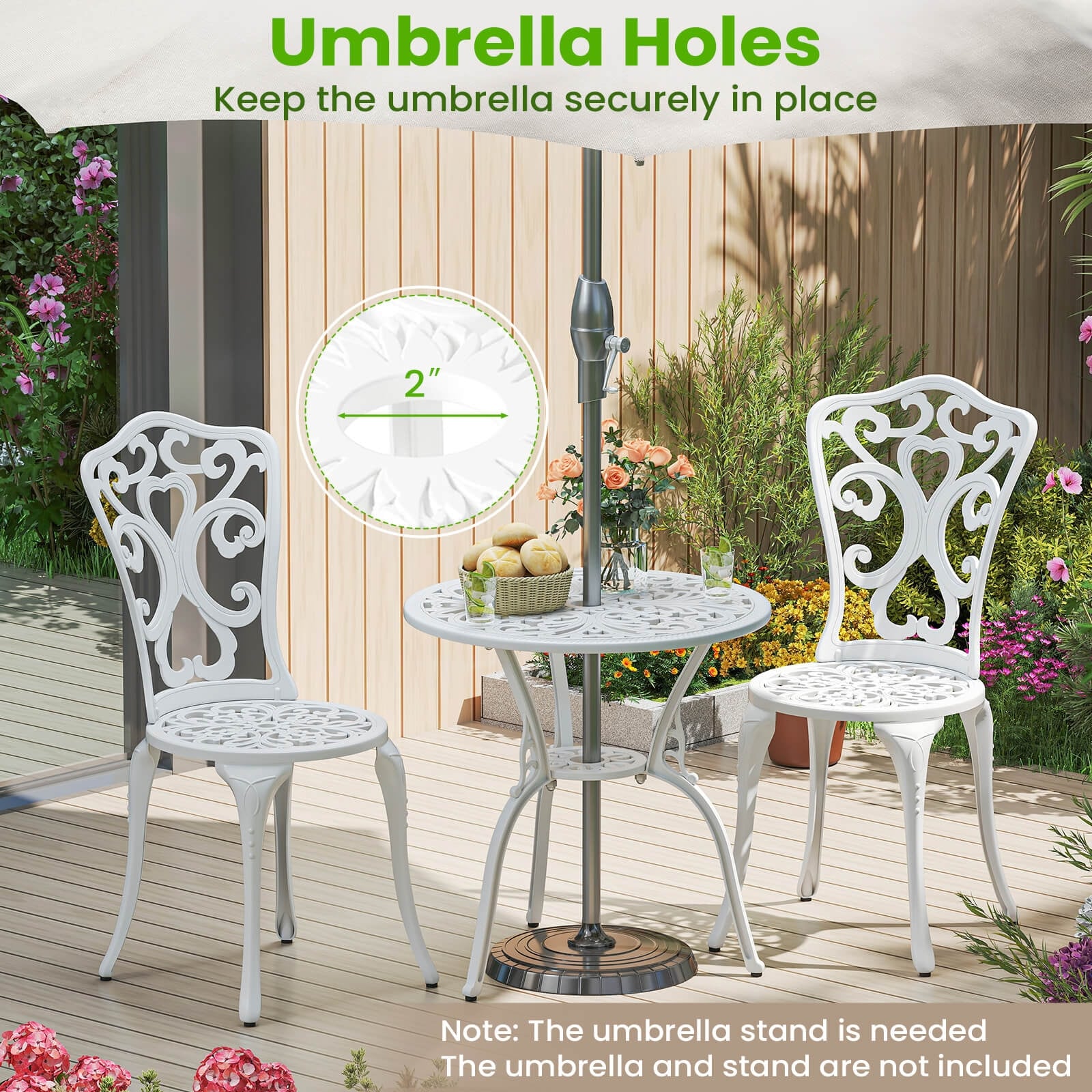 bistro patio set with umbrella hole Phi Villa 60" Enlarged Basket-wave Sqaure Table Its sleek design blends classic charm with contemporary style Nuu Garden 3-Piece Outdoor Bistro