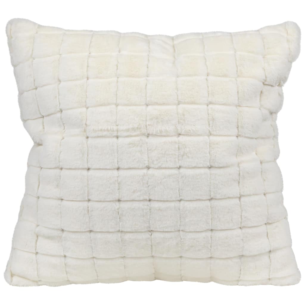 18" White Plaid Tufted Plush Square Throw Pillow