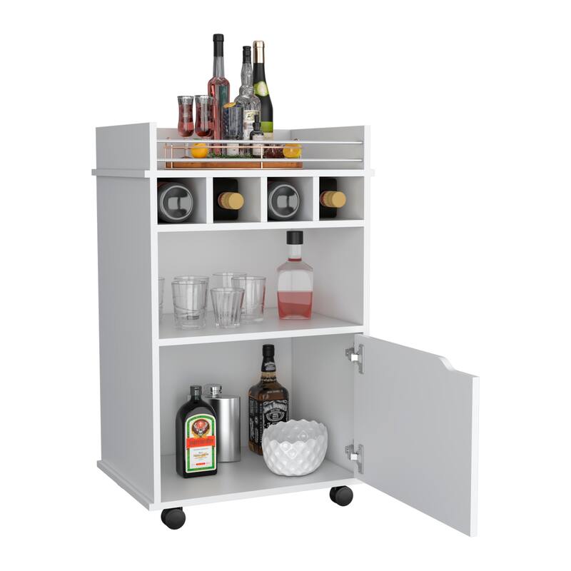 Bar Cart with 2 Open Shelves 4 Cubbies and Cabinet