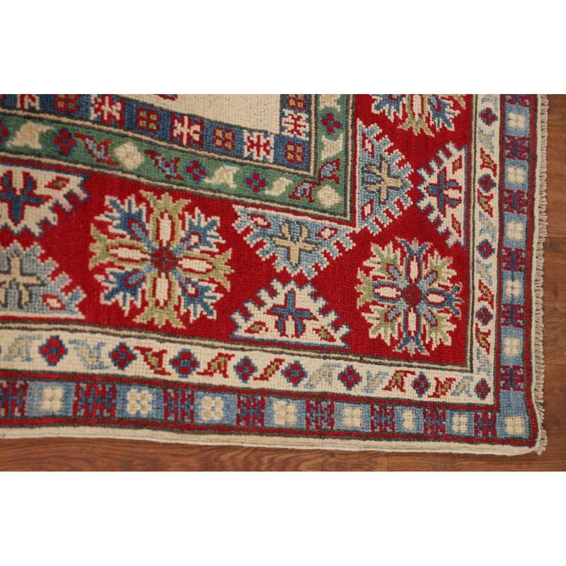 Kazak Oriental Area Rug Hand-Knotted Geometric Bedroom Wool Carpet - 4'10" x 7'1"