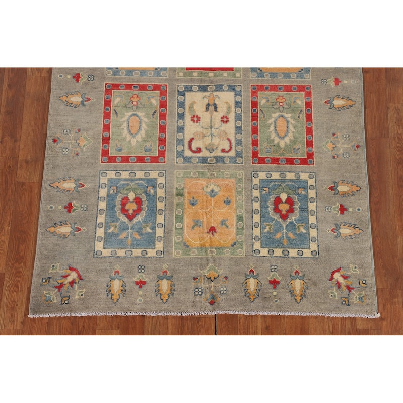 Garden Design Kazak Area Rug Hand-Knotted Wool Carpet - 4'0" x 6'1"