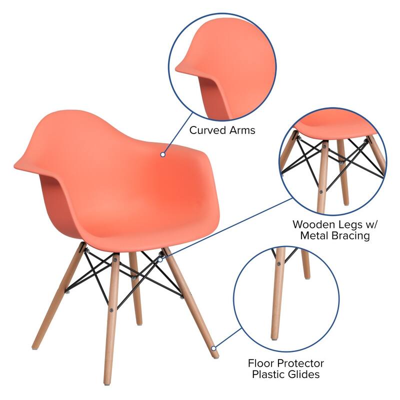 Plastic Chair with Arms and Wooden Legs