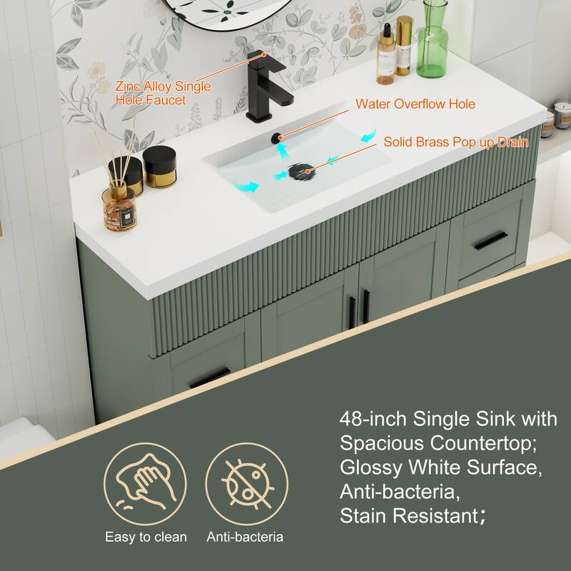 Modern 24/30/36/48" Wave-Line Bathroom Vanity Set with Sink & Faucet