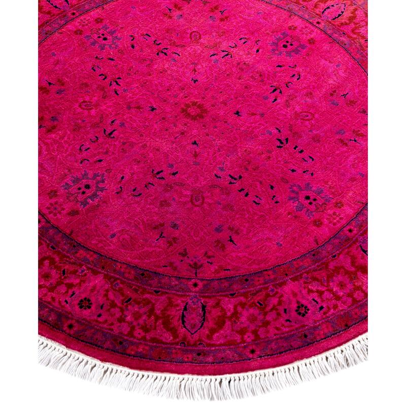 Overdyed One-of-a-Kind Hand-Knotted Round Area Rug - Pink - 3' 1" x 3' 1"
