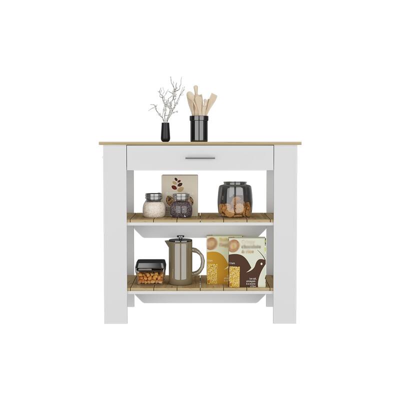 Kitchen Island 40 Inches Dozza,Storage Island with Two Shelves