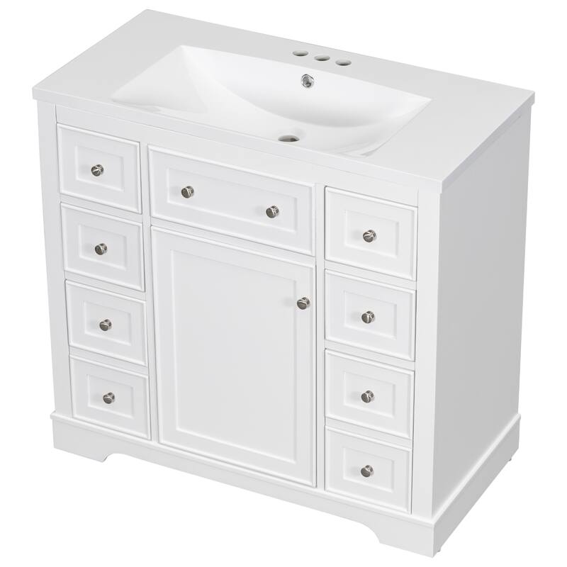 GDFStudio - Avalon 36-Inch Bathroom Vanity with Sink Combo, One Cabinet and Six Drawers, Solid Wood & MDF Board, Painted Finish