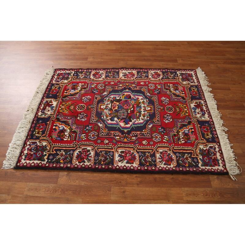 Hand Knotted Oriental 100% Wool Carpet Traditional Medallion Red Bakhtiari Area Rug - 4' 10'' X 3' 8''