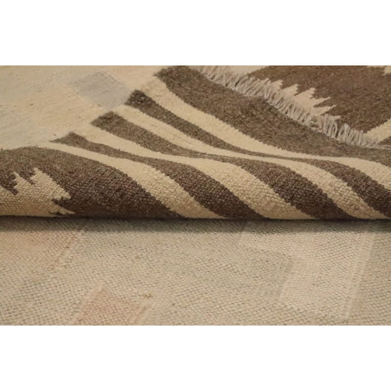 Hand Woven Oriental 100% Wool Carpet Southwestern Tribal Beige & Ivories Kilim Area Rug - 8' 0'' X 5' 0''