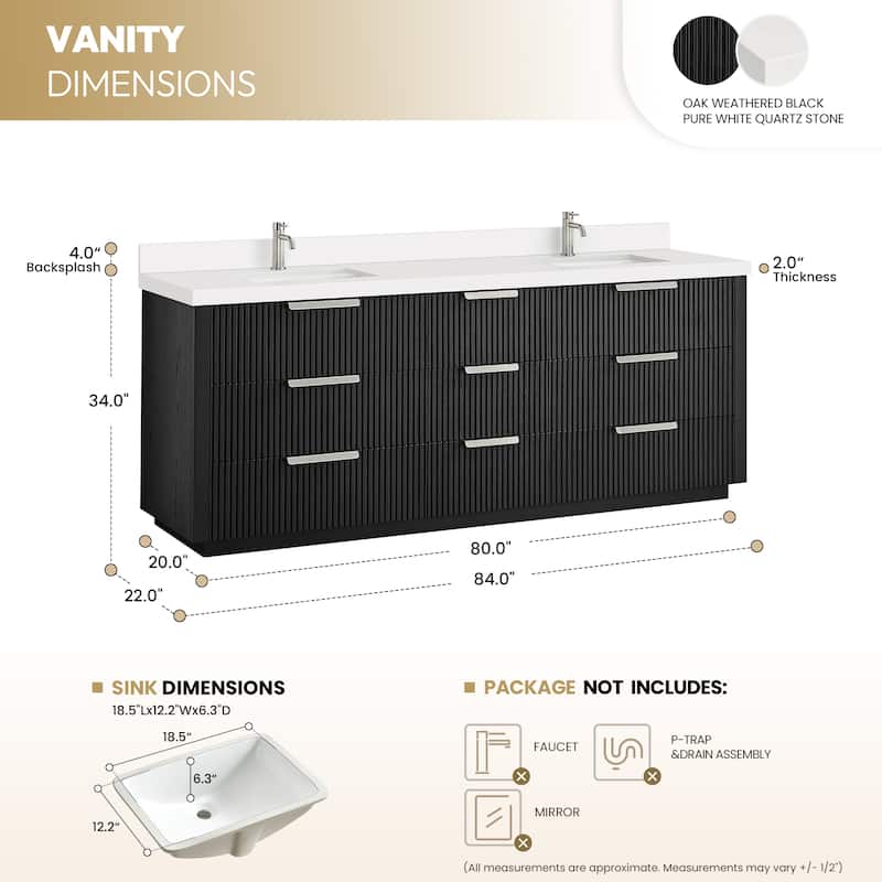 Santarem Double Vanity with Pure White Quartz Stone Top without Mirror