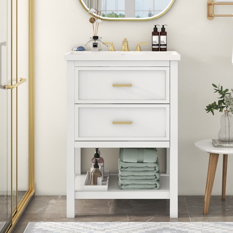 24-Inch Bathroom Vanity Set with Integrated Sink – Modern Storage Cabinet Featuring 2 Drawers - 18.00in. W X24.00in.DX34.10in. H