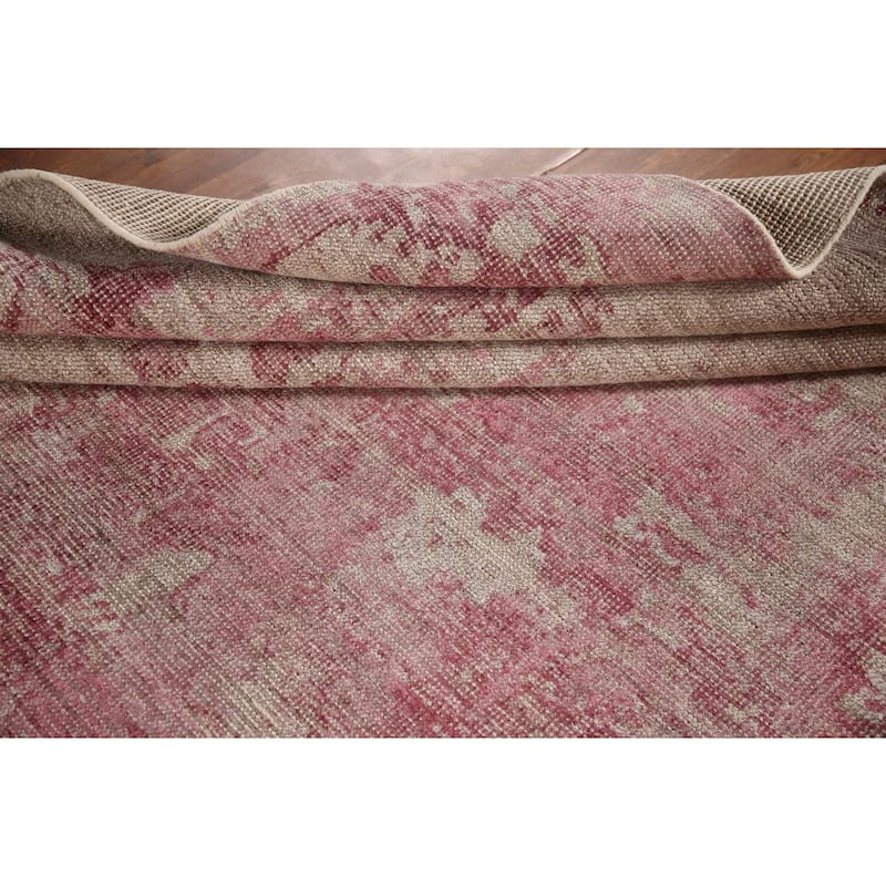 Pink Abstract Modern Area Rug Hand-Knotted Wool Carpet - 7'9"x 9'8"