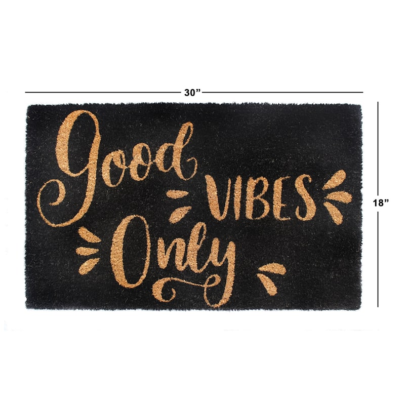 RugSmith Good Vibes Only Doormat, 18"x30" - Black Outdoor Door Mat
