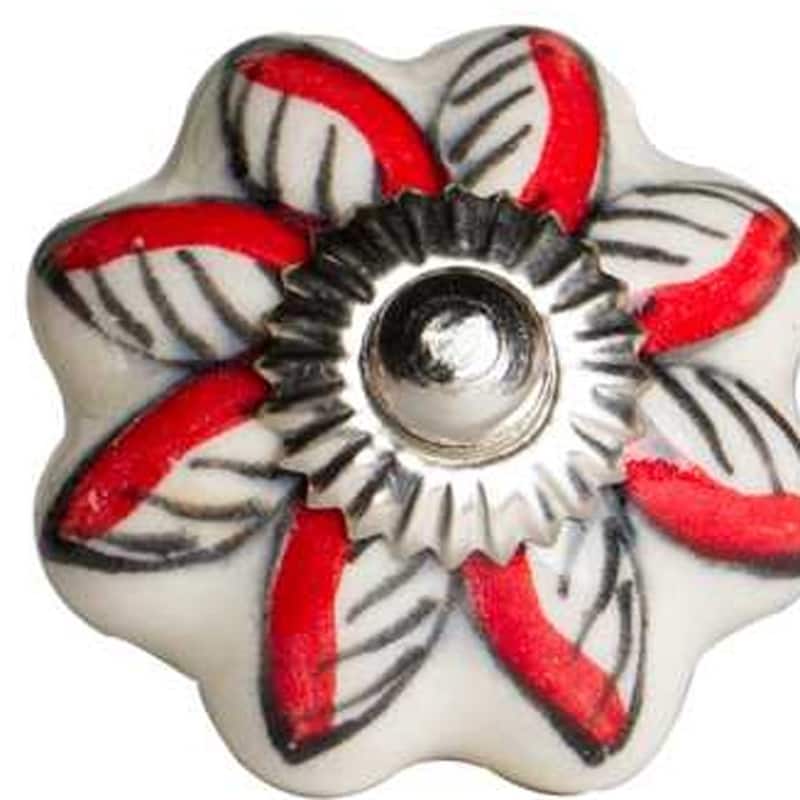 HomeRoots Set of Twelve Yellow And Black Floral Ceramic Drawer Pull Knobs - 1.5" x 1.5" x 1.5"