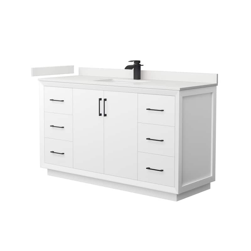 Wyndham Collection WCF414160S-QTZ-UNSMXX Strada 60" Free Standing - White / White Quartz Top / Matte Black Hardware