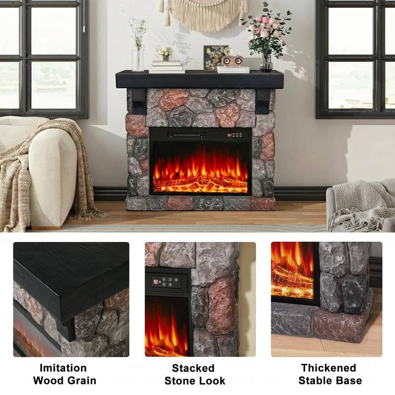 BOSSIN 36"/40" Electric Fireplace with Mantel, 23 inch Electric Fireplace Insert, TV Stand Freestanding Heater LED Flame
