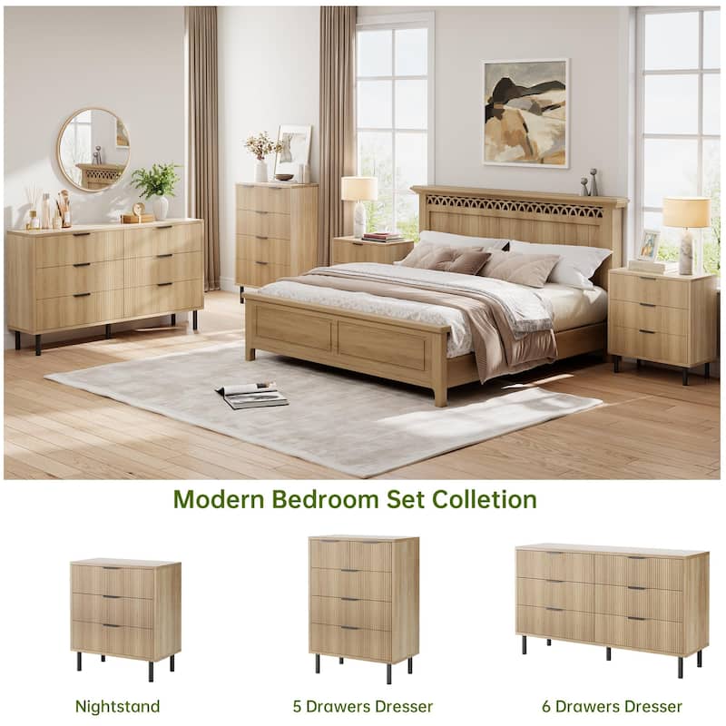 3/5/6 Drawer Fluted Dresser for Bedroom, Modern Wide Chest of Drawers with Metal Legs