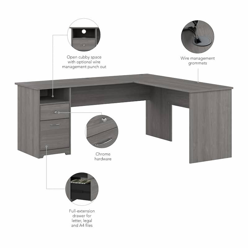 72W L-shaped Computer Desk with Drawers by Bush Furniture