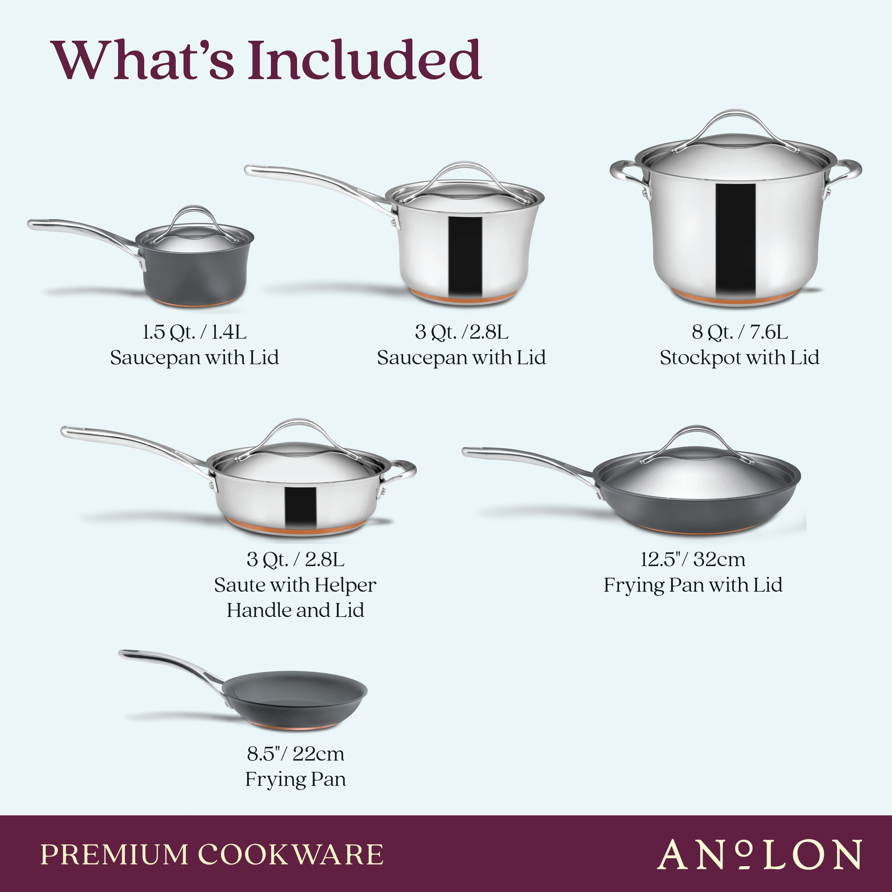 Anolon Nouvelle Copper Stainless Steel and Nonstick Cookware Induction Pots  and Pans Set, 11-Piece, Silver and Black - Bed Bath & Beyond - 26451069