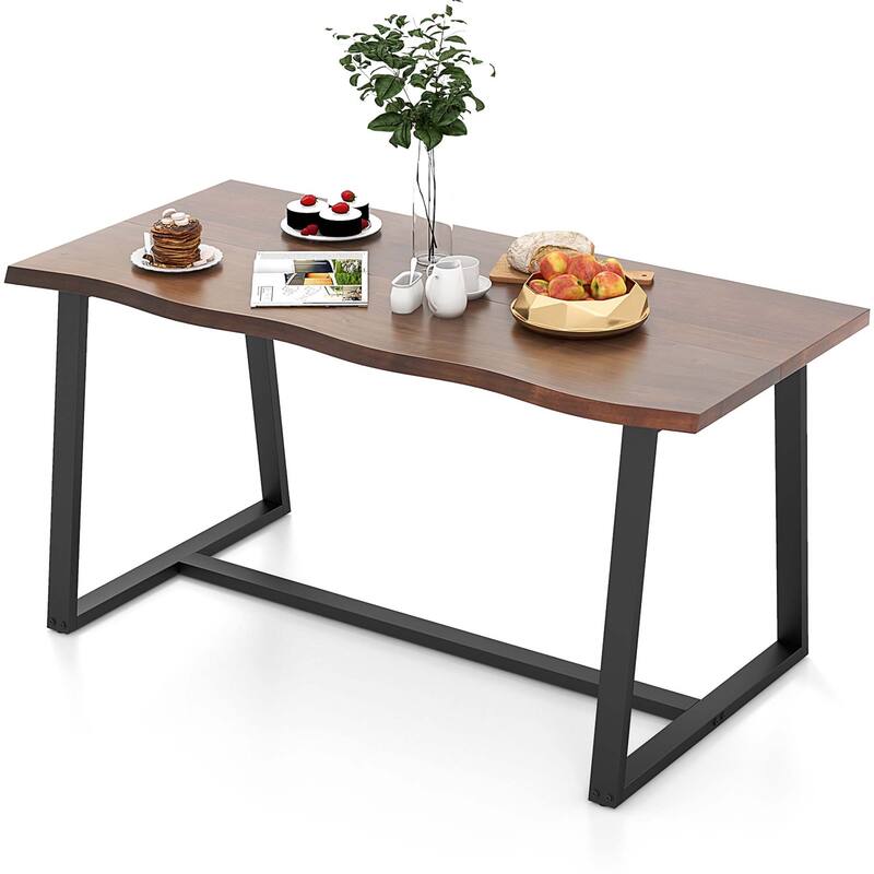Costway 63" Large Dining Table for 4-6 People with Wavy Edge - See Details - Coffee