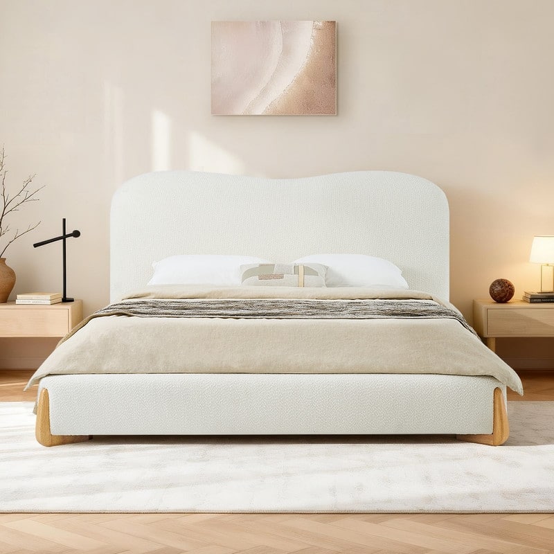 Spruce & Spring Modern Upholstered Platform Bed with Arch Headboard, Solid Wood Frame - Full