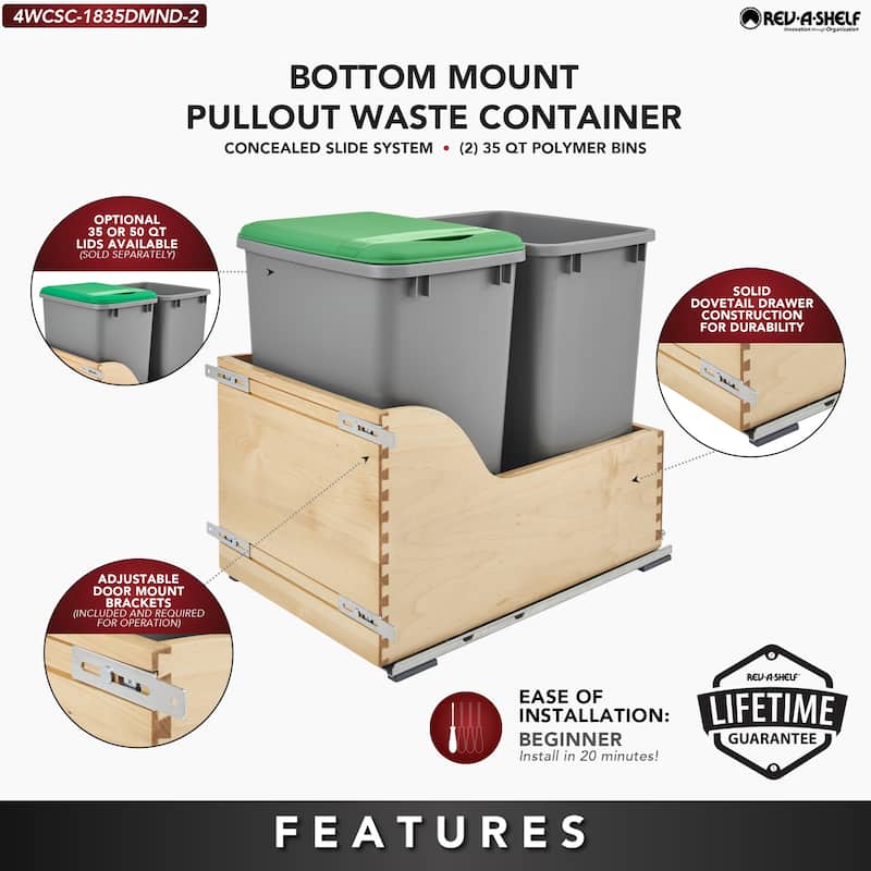Double 35 Qrt Pull-Out Waste Container - 15"W x 21.75"D x 20.38"H