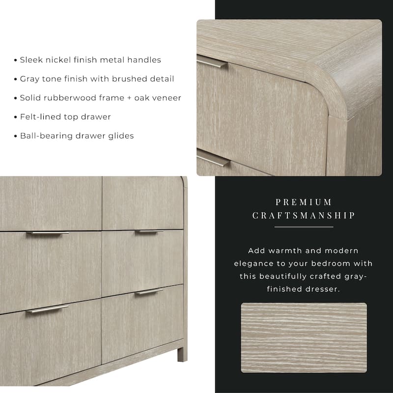 Roundhill Furniture Tavari 6-Piece Bedroom Set with Panel Bed, Dresser, Mirror, Two Nightstands, and Chest in Light Gray