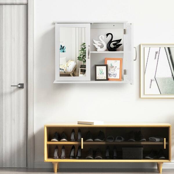 Shop Gymax Bathroom Medicine Cabinet 2 Tier Wall Mounted Mirror