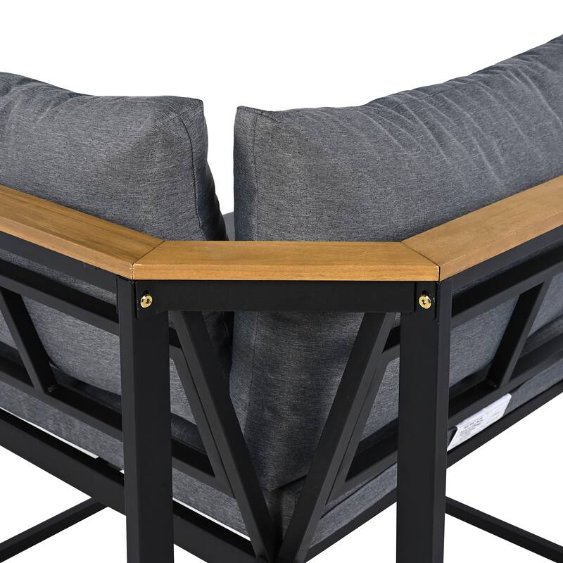 Outdoor 4-Piece Iron Sectional Sofa Set with Coffee Table & Storage Shelf