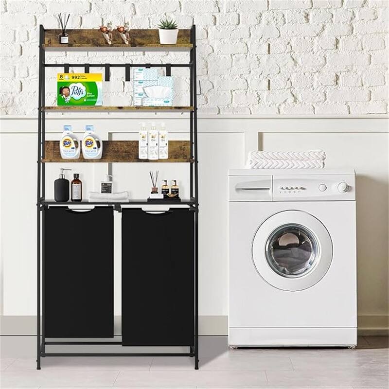 4 Tiers Laundry Hamper with Shelf and Hooks - 29.5 x 11.8 x 61.8 