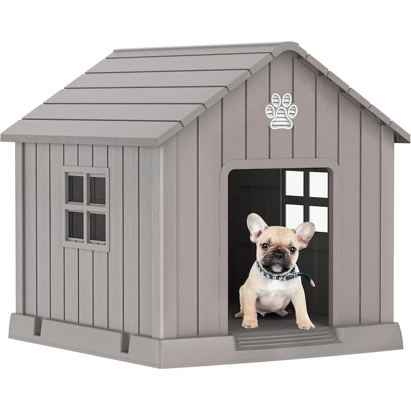 Durable Waterproof Plastic Dog House for Small to Large Sized Dogs - BROWN