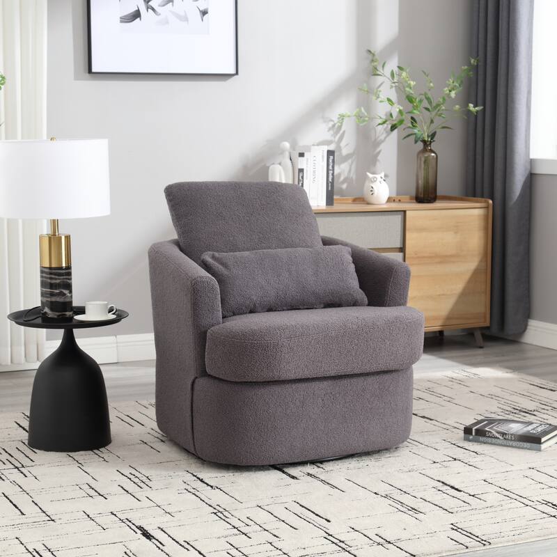 Swivel Barrel Chair, Comfy Round Accent Sofa Chair for Living Room, 360 Degree Swivel Barrel Club Chair, Leisure Arm Chair - Grey