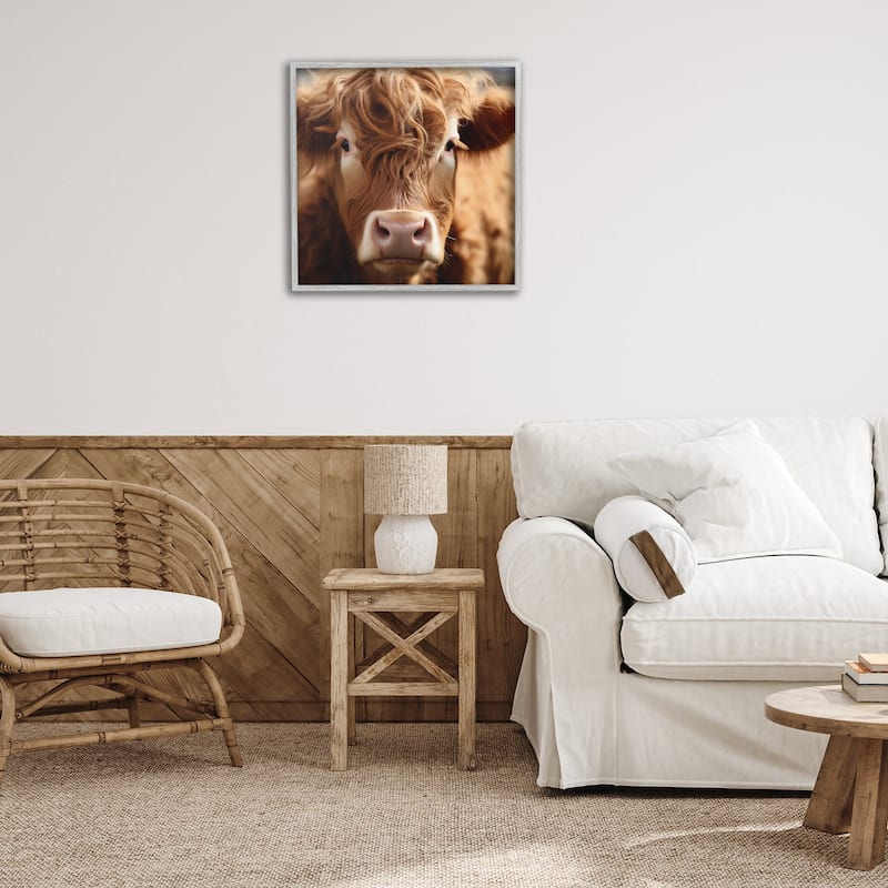 Stupell Close Up Furry Cow Portrait Framed Giclee Art Design By Heidi Kuntz