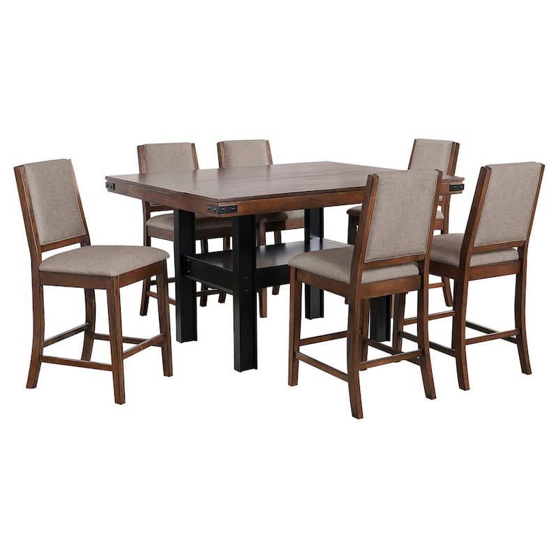 Patter 5 Piece Counter Height Dining Set, 4 Chairs, Mango Oak