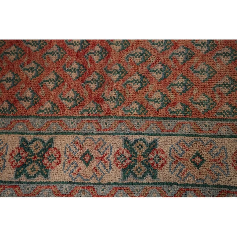 Geometric Botemir Persian Vintage Runner Rug Hand-Knotted Wool Carpet - 3'6" x 11'2"