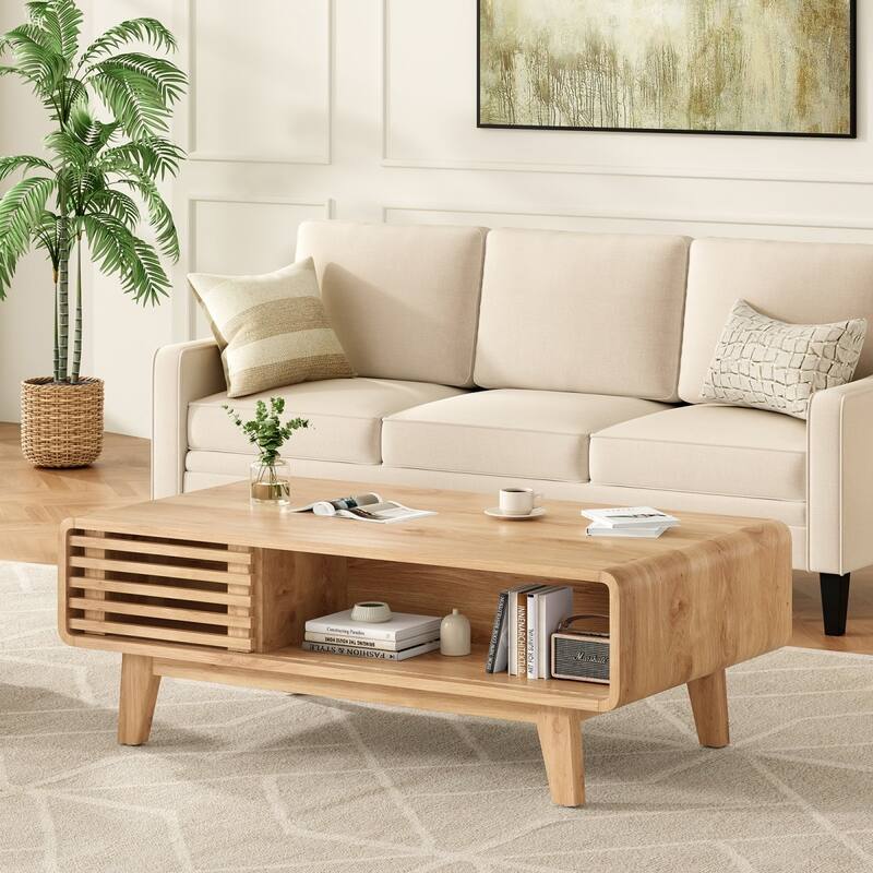 43.3" Mid-Century Farmhouse Wood Coffee Table with Storage