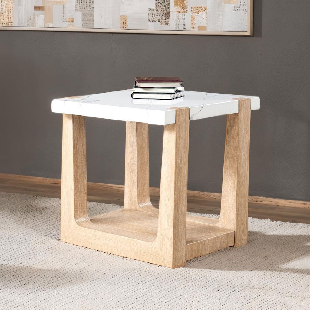 Furniture of America Wynel Modern 24-inch 1-Shelf Square Faux Marble Top End Table