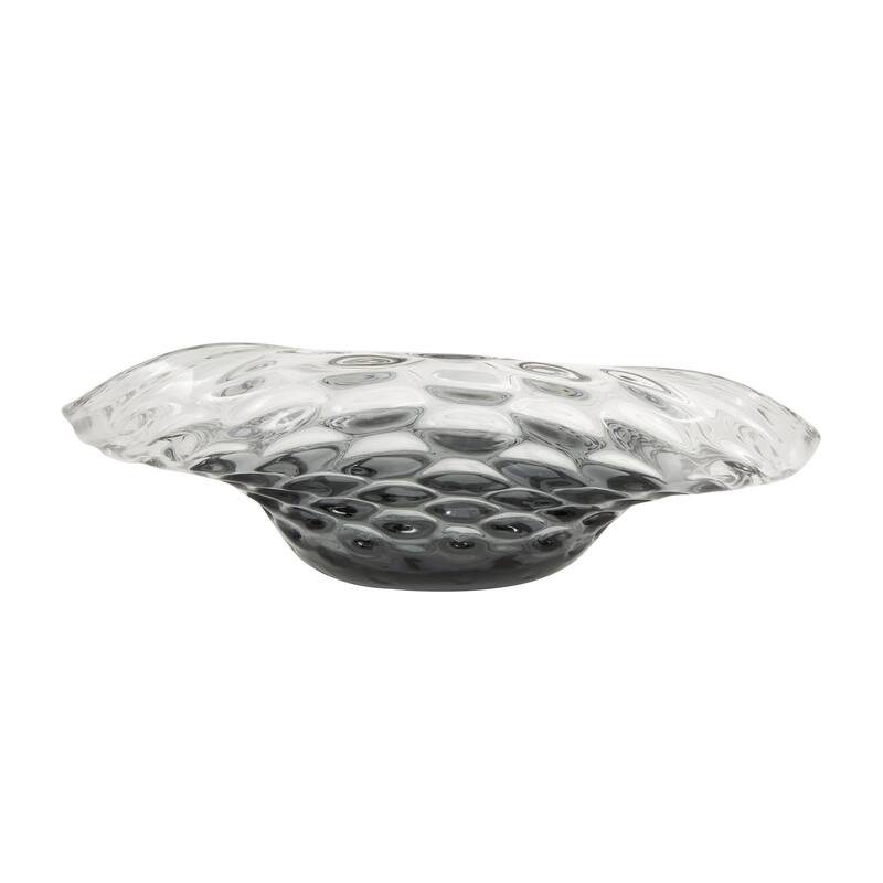 Black or Green Glass Handmade Abstract Wavy Ombre Decorative Bowl with Bubble Texturing