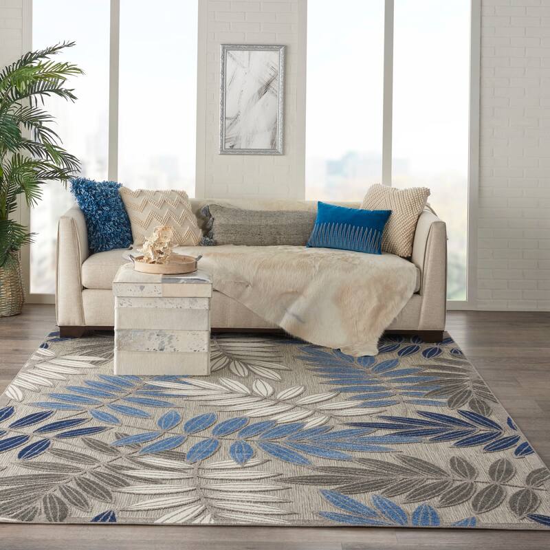 Nourison Aloha Leaf Print Vibrant Indoor/Outdoor Area Rug - 6' x 9' - Grey/Blue