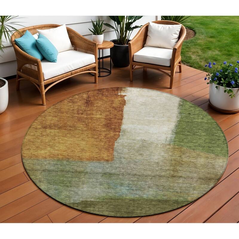 HomeRoots Abstract Transitional Rectangle Outdoor Rug - 8' Round
