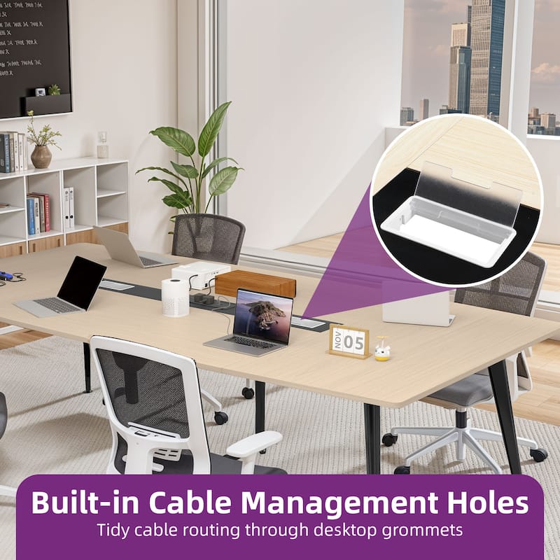 Moasis 7.4FT Conference Table Boat Shaped Meeting Table with Power Outlets & USB Ports